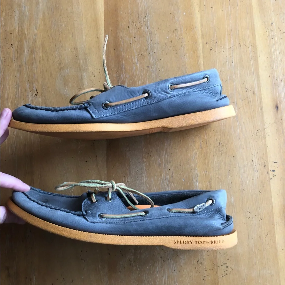 Vintage Boat Shoes Grey Leather Sperry Top-Sider Original Gray Prep Yellow Sole